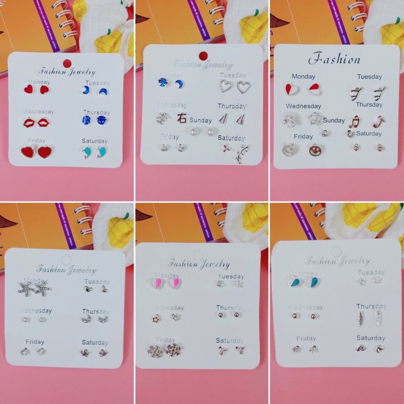 Set Bông Tai, Khuyên Tai Nữ Đính Đá Xinh Đẹp BTS 7 Ngày (chọn mẫu) #1