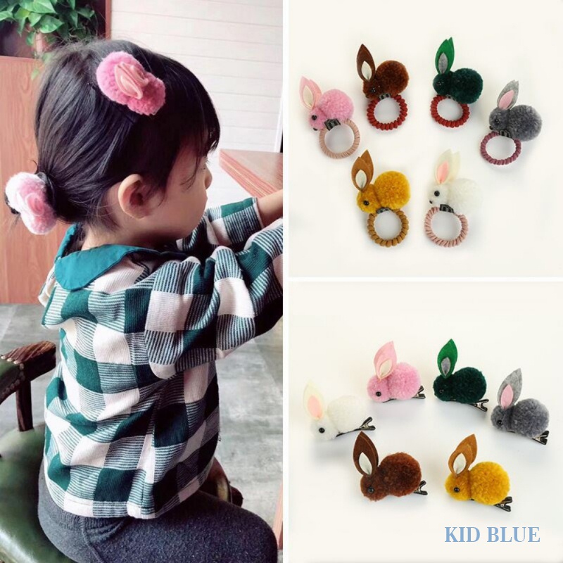 Dây Buộc Tóc Cao Su Đính Bóng Lông Thỏ Dễ Thương Cho Bé Gái