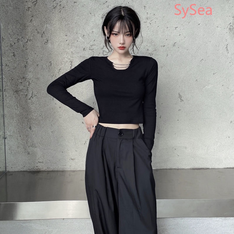 Áo Thun Màu Sắc Đơn Giản Phối Dây Xích Thời Trang Cho Nữ