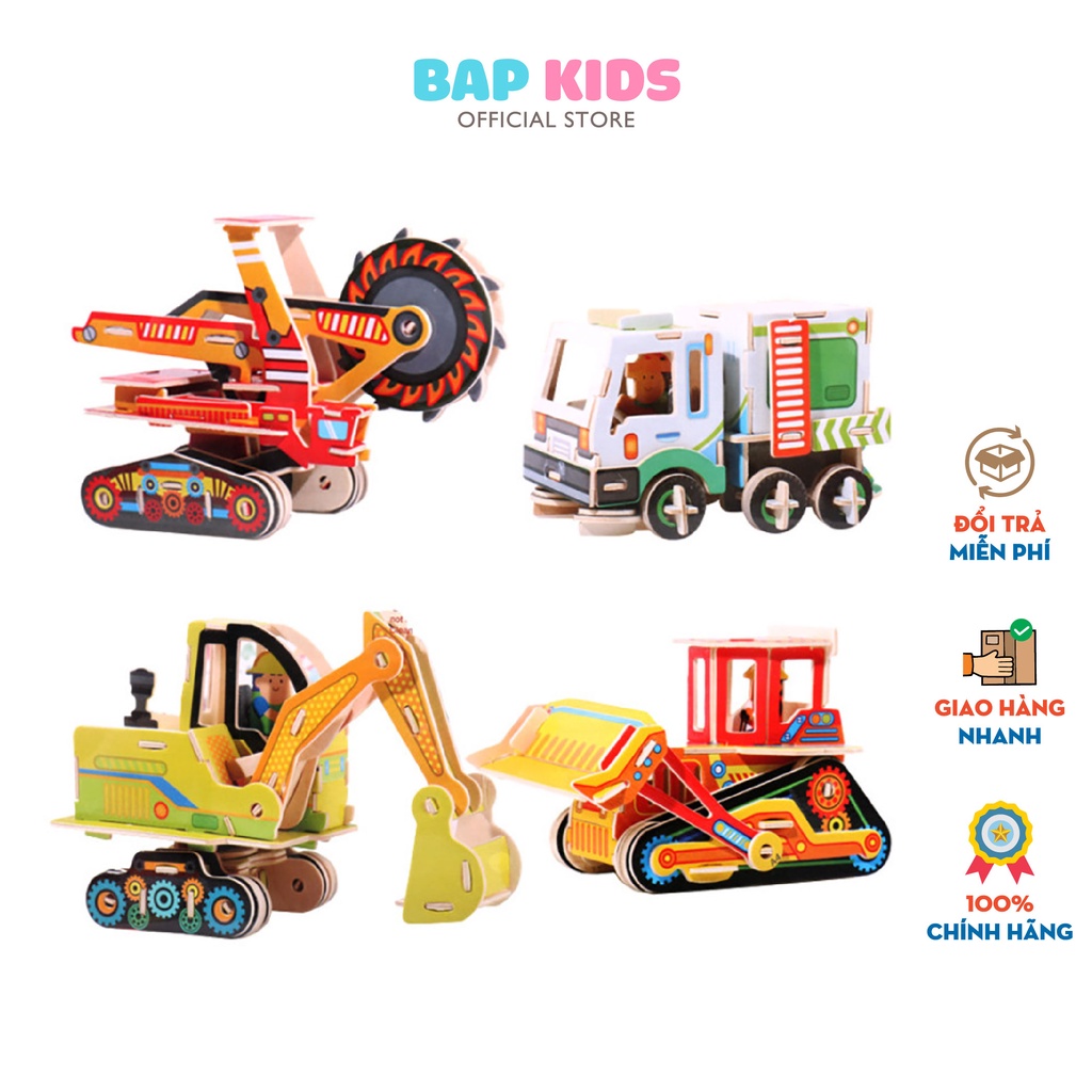 Đồ chơi Bapkids Mô hình lắp ghép 4 mẫu xe công trường