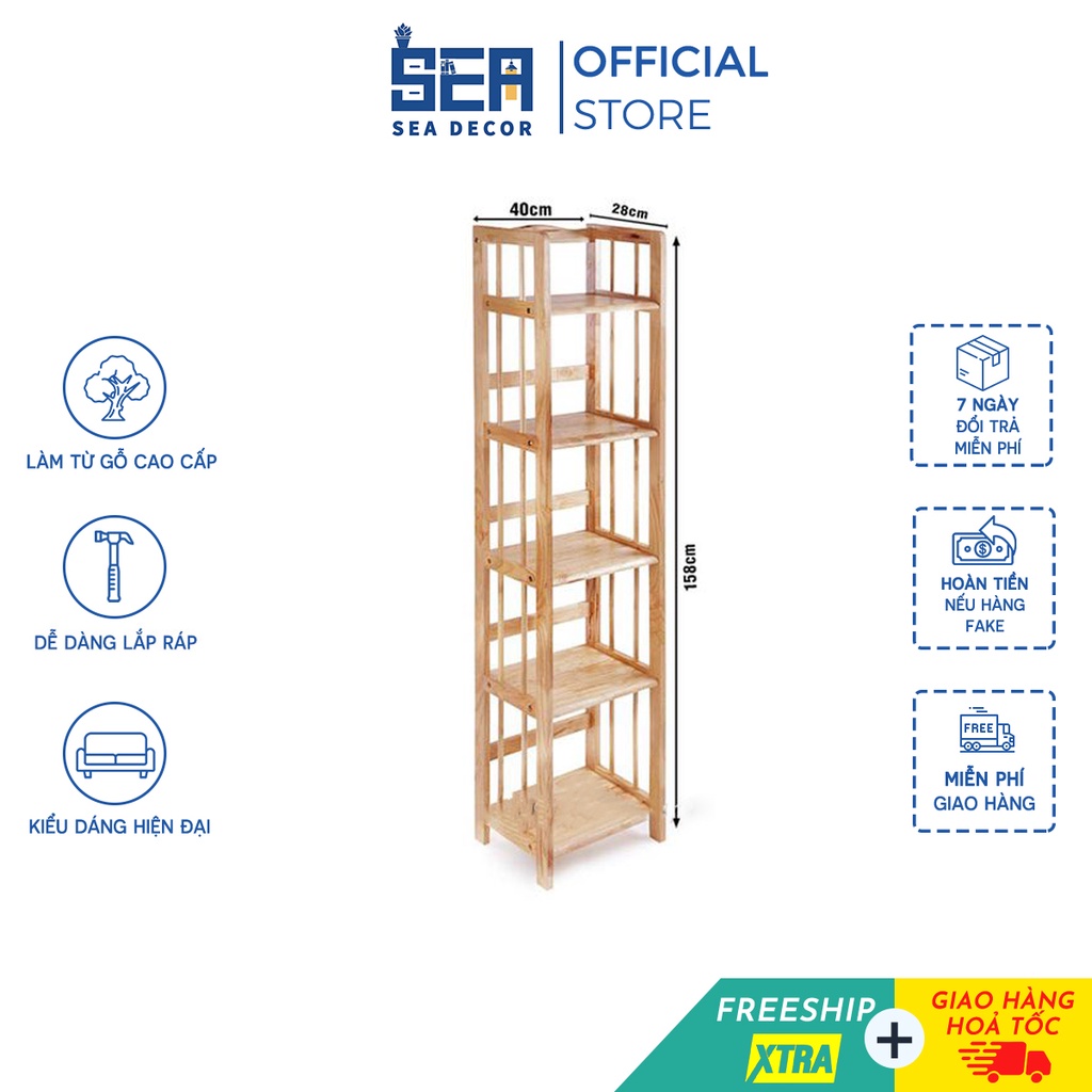 Kệ sách 5 tầng SEADECOR bằng gỗ cao su chống mối mọt bền đẹp đa năng phù hợp với mọi không gian trong gia đình