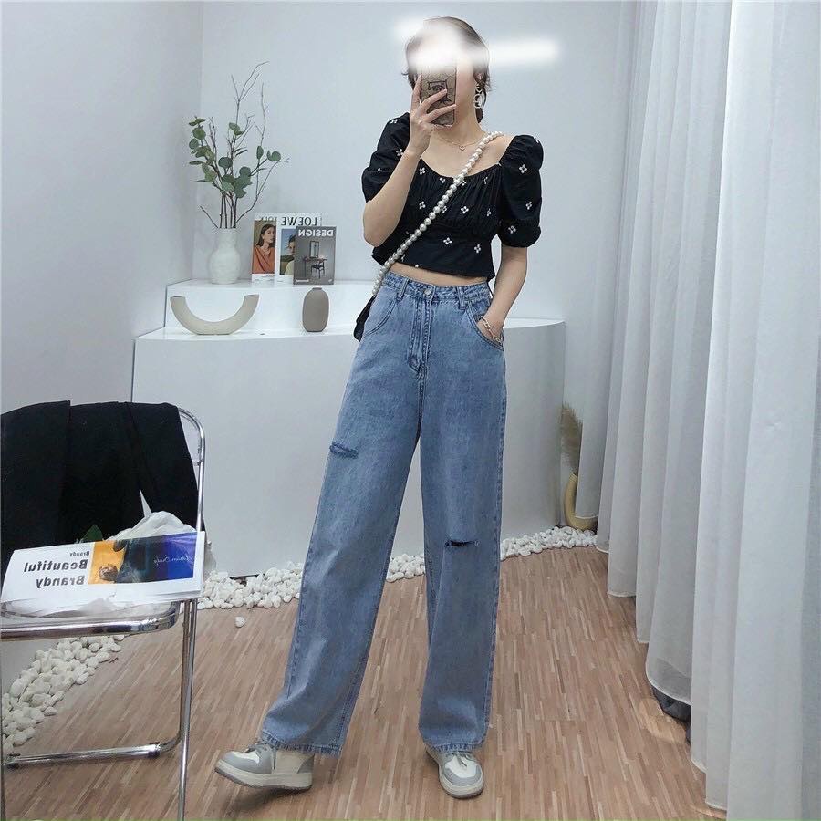 Quần bò xuông rách 2 bên - Kèm ảnh thật chụp tại shop