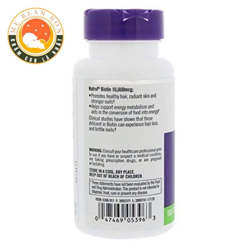 Viên uống hỗ trợ mọc tóc giảm rụng tóc Natrol Biotin 10000 mcg 100 viên của Mỹ giúp bạn có mái tóc khỏe đẹp