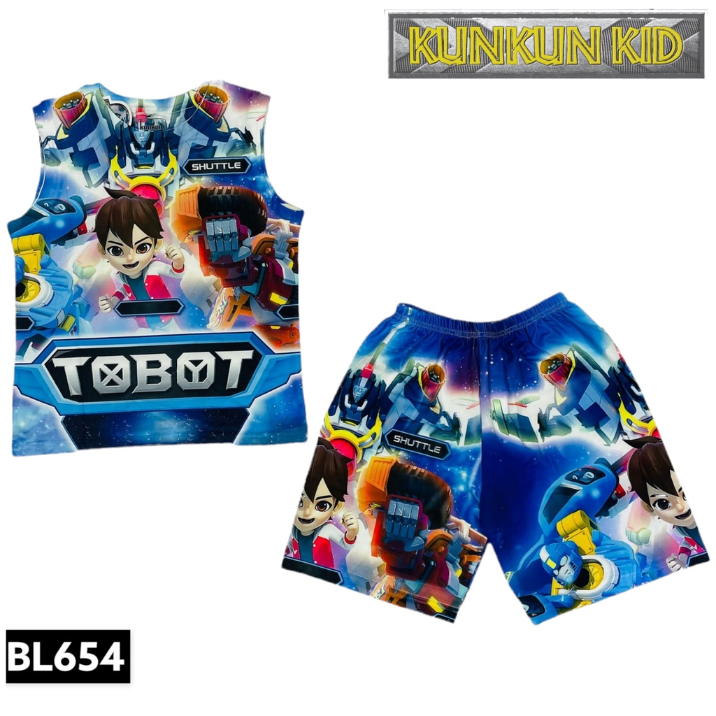 Quần áo bé trai size đại cho bé từ 10kg - 40kg in 3D hoạt hình Người Máy Tobot Kunkun BL654 - Đồ bộ bé trai thun lạnh