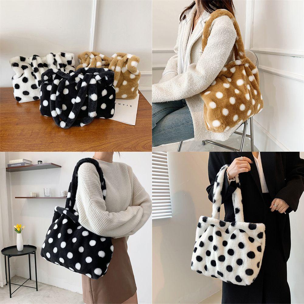 UUMIR Túi Xách Đeo Vai Họa Tiết Chấm Bi Phối Lông Giả Sức Chứa Lớn Cho Nữ