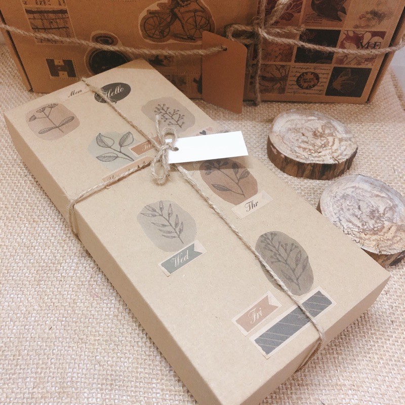 [Vintage] Hộp đựng quà cổ điển kraft tặng kèm rơm, thiệp, dây | BigBuy360 - bigbuy360.vn