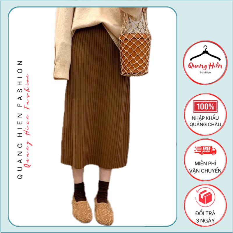 [Loại 1] Chân váy len MIDI Quảng Châu xẻ sau freesize MS150
