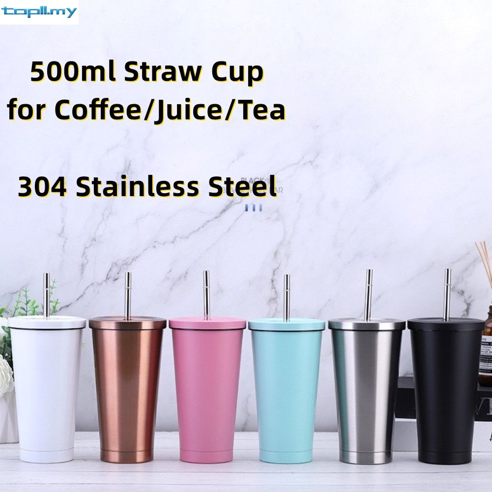 Ly giữ nhiệt 500ml có ống hút Bình giữ nhiệt di động Nước Cà phê Trà lỏng Thép không gỉ Không thể phá vỡ