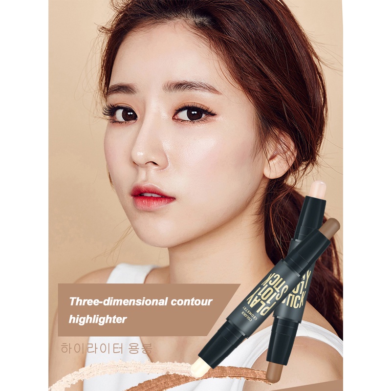 Colour hình học cao bóng sửa chữa thanh hai đầu mũi bóng che khuyết điểm dính V mặt ba chiều trang điểm lâu dài