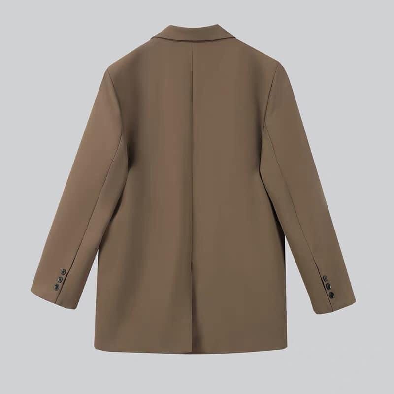 [ Sẵn] Áo blazer nữ áo vest khoác ngoài phong cách hàn quốc màu đen nâu tây kẻ 2 lớp 1 lớp kozoda