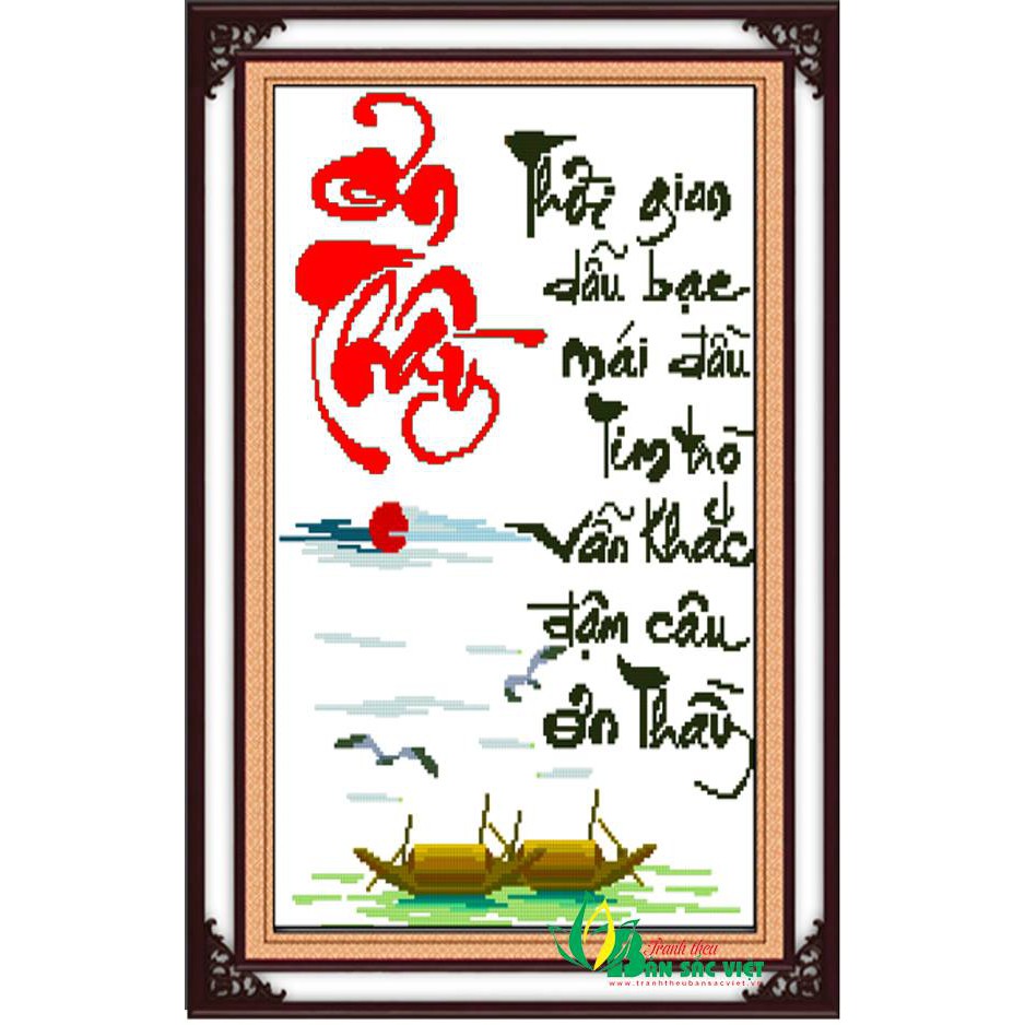 Tranh thêu thư pháp ƠN THẦY (Chữ đỏ)