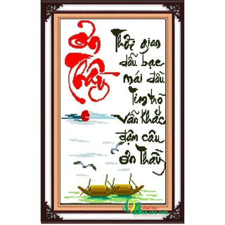 Tranh thêu thư pháp ƠN THẦY (Chữ đỏ)