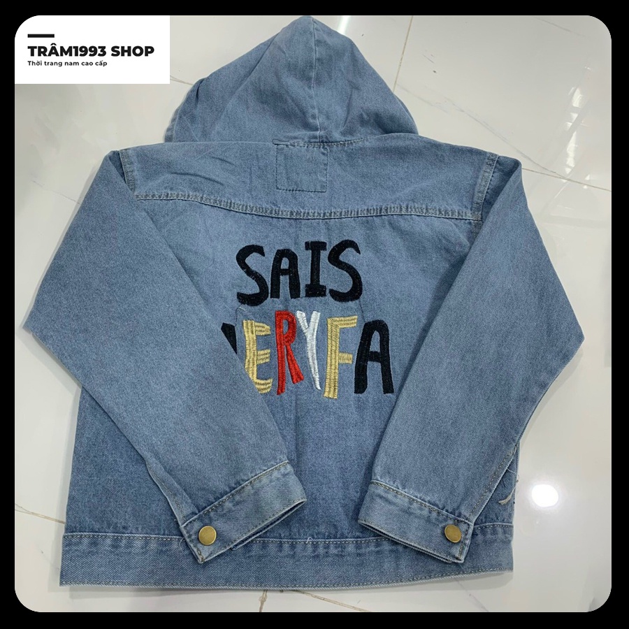 Áo Khoác Jean Trâm1993 Shop Có Mũ In Chữ Phía Sau Phong Cách Trẻ Trung