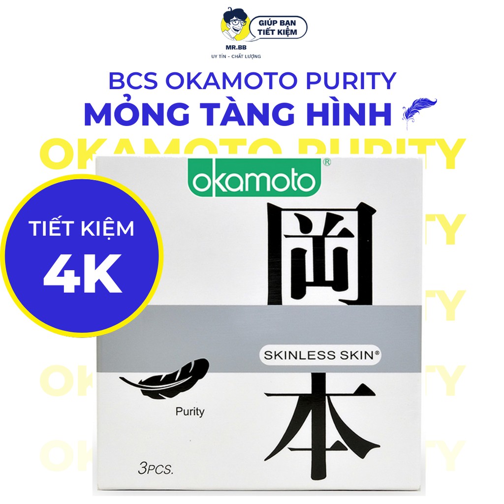Bao cao su Okamoto Skinless siêu mỏng làm từ mủ cao si thiên nhiên cao cấp, không màu không mùi Mr.BB