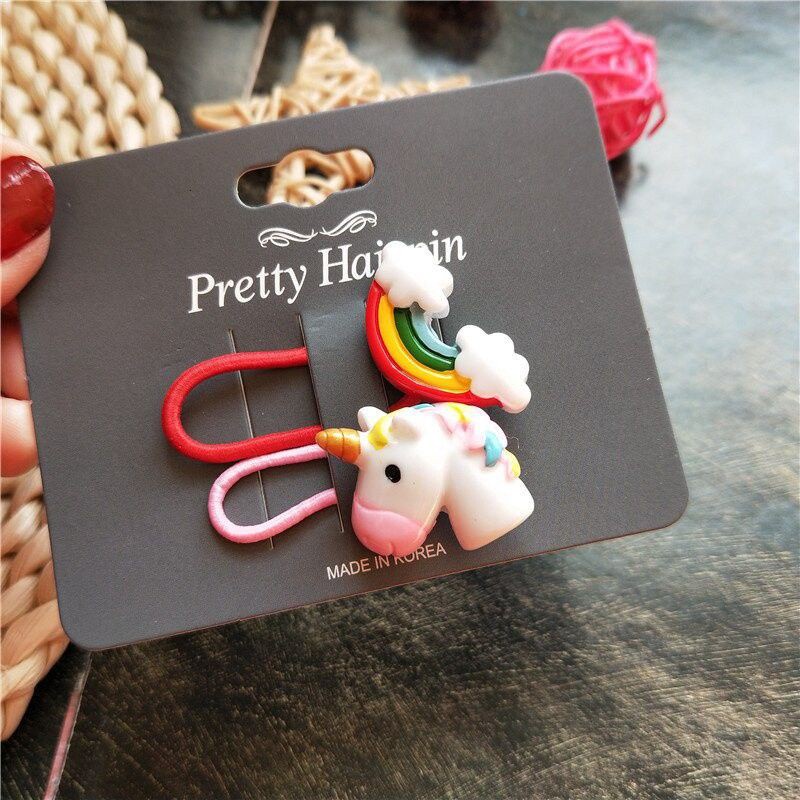 Set 2 Dây Cột Tóc Co Giãn Hình Thỏ / Cà Rốt / Cầu Vồng Hoạt Hình Cho Bé Gái