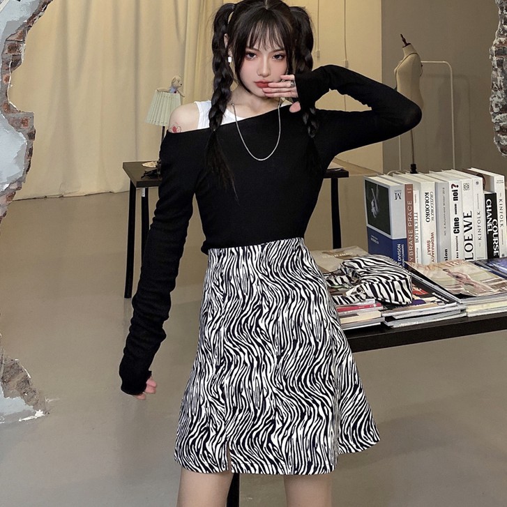 Chân Váy Xiaozhainv Midi Dáng Chữ A Hoạ Tiết Ngựa Vằn Phong Cách Hàn Quốc | BigBuy360 - bigbuy360.vn