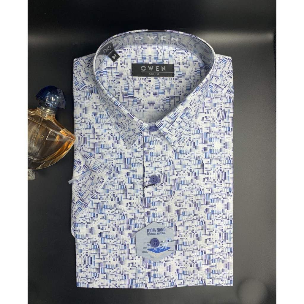 Áo Sơ Mi Nam Ngắn Tay Owen AS23094N Sơ Mi Cộc Tay Công Sở Cao Cấp Màu Trắng In Hình | BigBuy360 - bigbuy360.vn