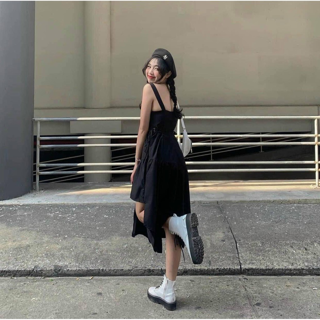 Váy Nữ✨Váy Body 2 Dây✨Dáng dài Set váy đen xẻ tà Blackpink cực ngầu eo có thắt chun co giãn - VT3 | BigBuy360 - bigbuy360.vn