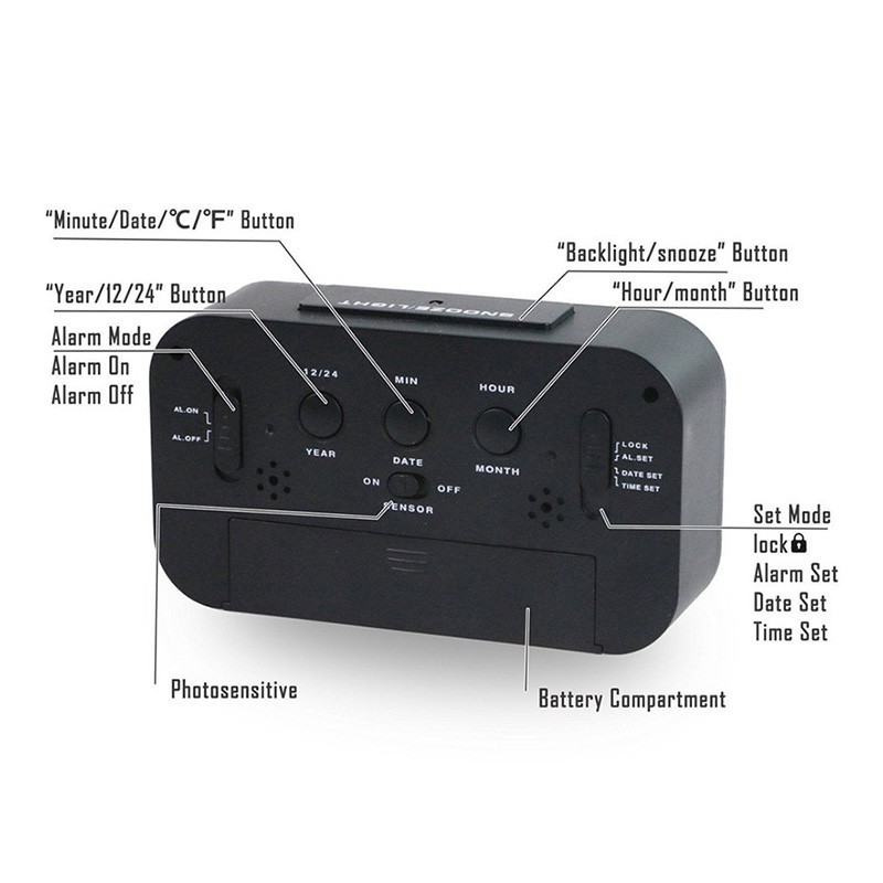 Đồng Hồ Báo Thức Điện Tử Để Bàn Tích Hợp Đèn LED Hiển Thị Nhiệt Độ Và Lịch Tiện Dụng