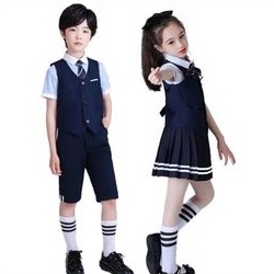 set đồng phục tay ngắn bé gái(chân váy,áo ghile,áo sơ mi₫
