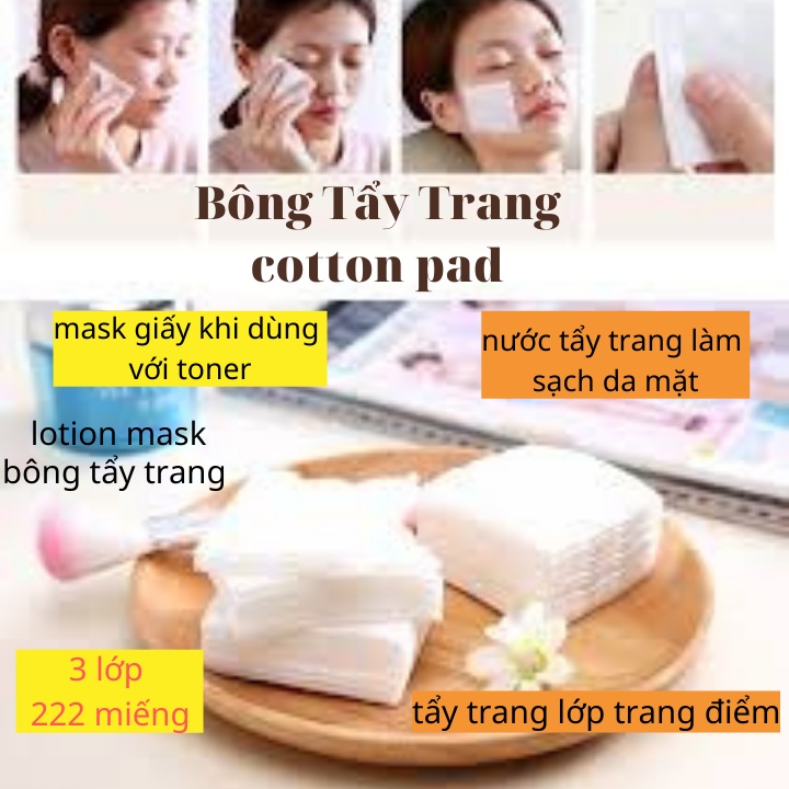 Bông Tẩy Trang 3 Lớp Cotton Pads 222 Miếng Nội Địa Trung Cotton Pad Thấm Nước Tẩy Trang Toner Làm Sạch Da Lotion Mask