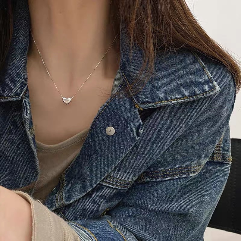 Dây chuyền trái tim bạc thật DaLiA Jewelry vòng cổ bạc 925 hình trái tim trơn phồng xinh trẻ trung