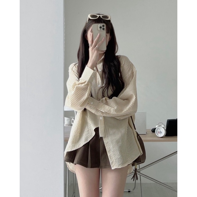 [NEW]ÁO SƠMI XỐP DÀI TAY XẺ VẠT TRƯỚC 1518