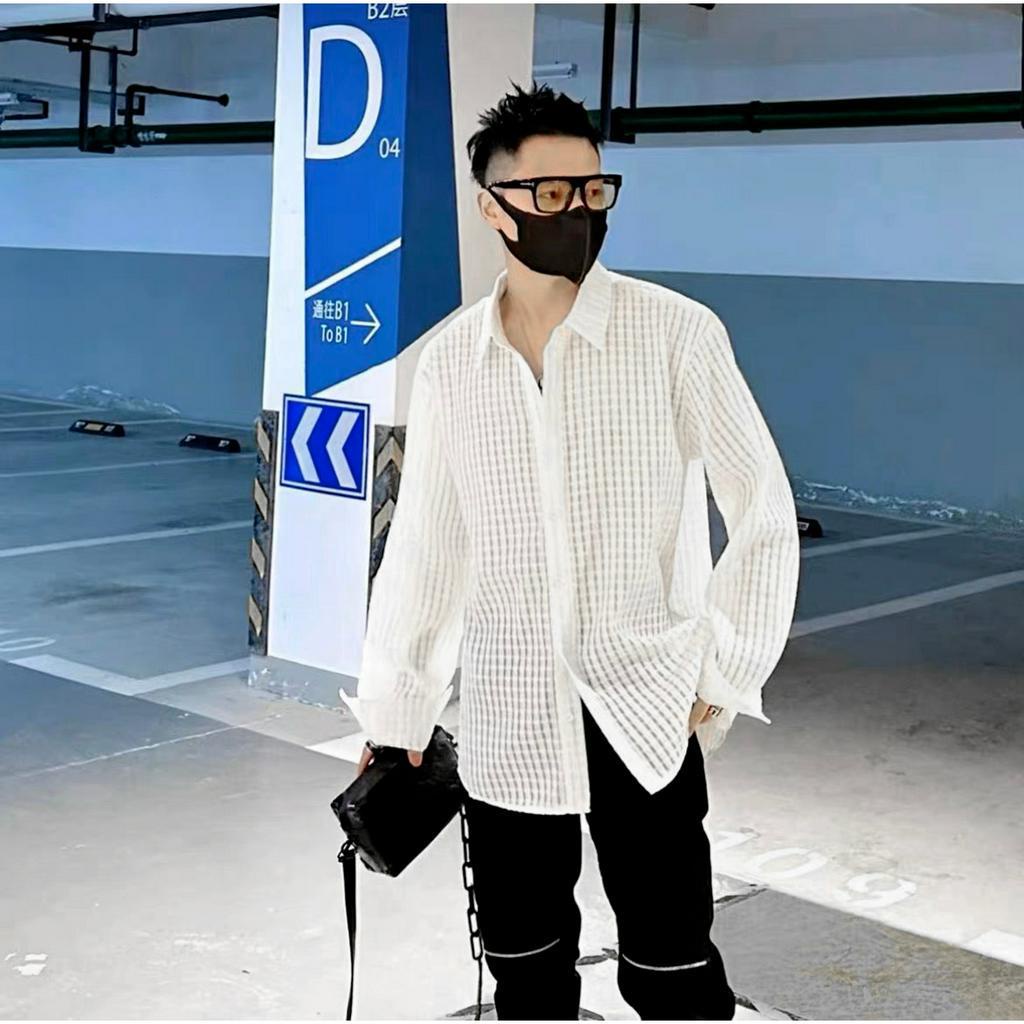 Áo sơ mi nam tay dài chất vải họa tiết caro đan F.E.S