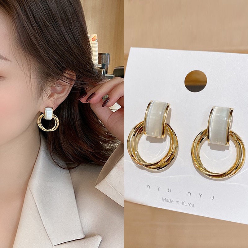 Khuyên Tai Hình Trái Tim Đính Đá Opal Thời Trang Hàn Quốc 2022