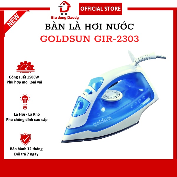 Bàn là hơi nước Goldsun GIR2303, Công suất 1500W Bàn ủi hơi nước mini chống nhăn các loại vải Bảo hành 12 tháng