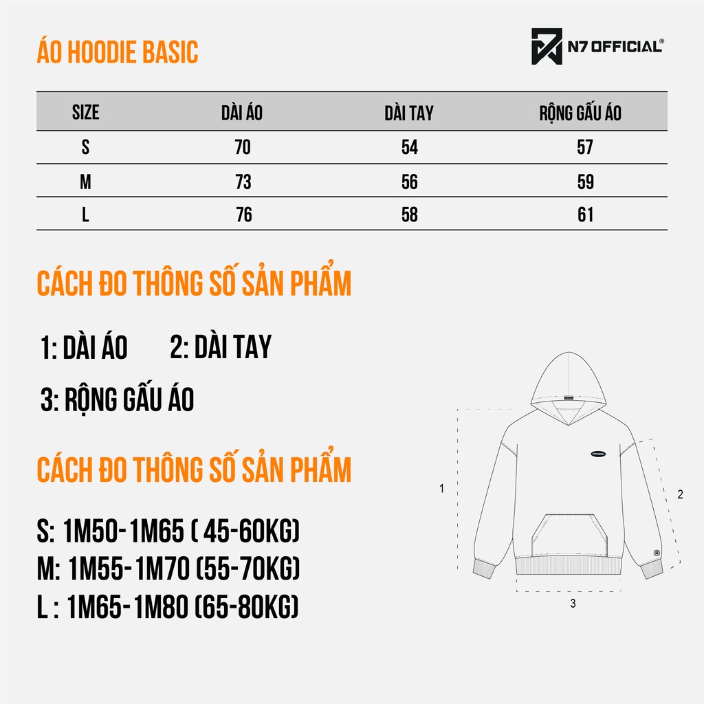 Áo Hoodie nỉ trơn Unisex N7 basic nam nữ form rộng oversize Local Brand