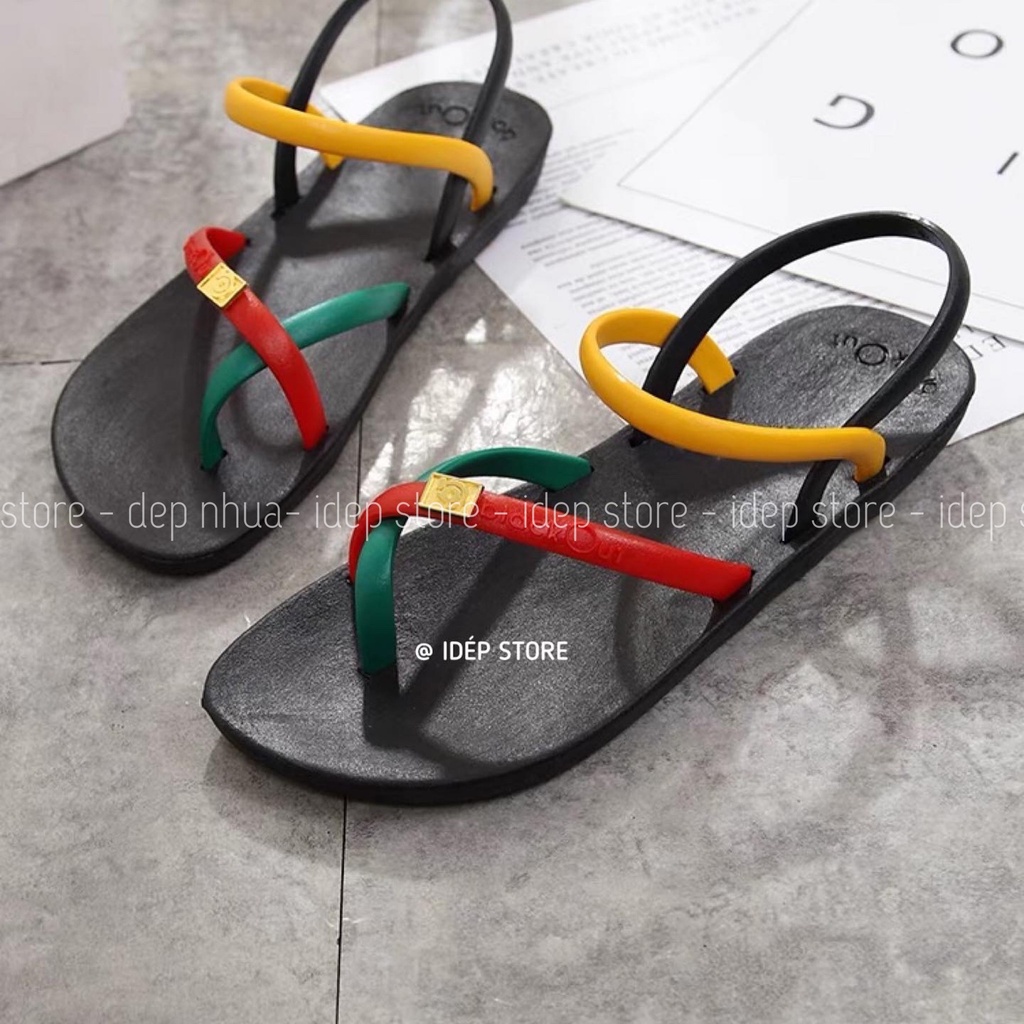 Dép sandal nữ quai chéo xỏ ngón nhựa giả da Fashion đế cao su đi mưa đi học thời trang G049 Maipy