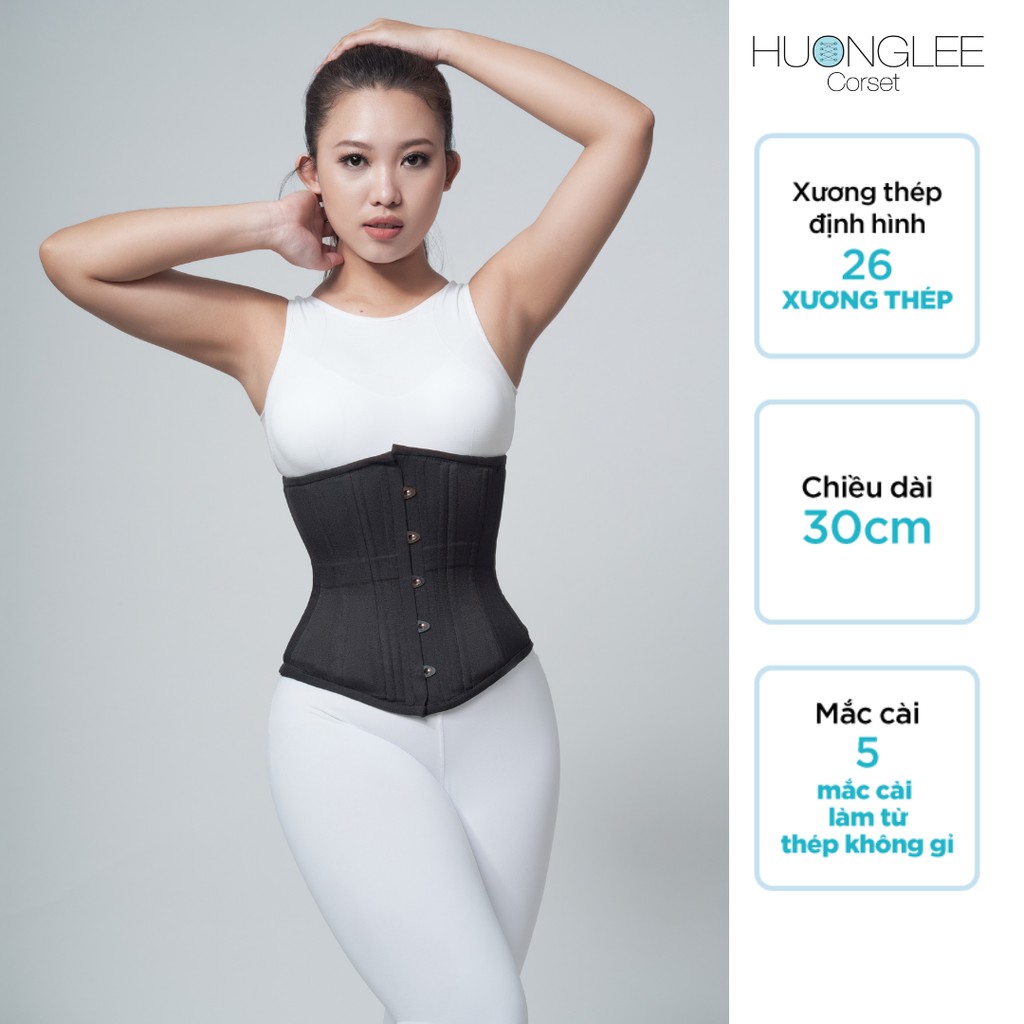 [HUONGLEE Corset] Đai Gen Nịt Bụng Corset Muse 26 Xương Kép Chất Liệu Satin Định Hình Hỗ Trợ Giảm Eo Giảm Mỡ Bụng