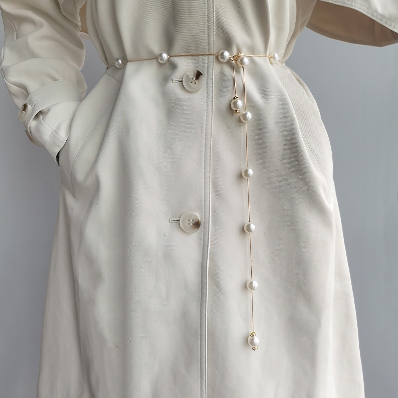 Thắt Lưng Dây Xích Mảnh Đính Ngọc Trai Thời Trang Cho Nữ