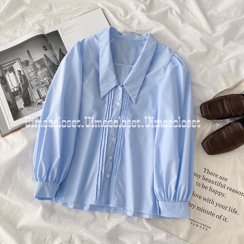 Áo sơ  mi xếp ly tay dài Uimeecloset chất liệu kate Hàn freesize SM02