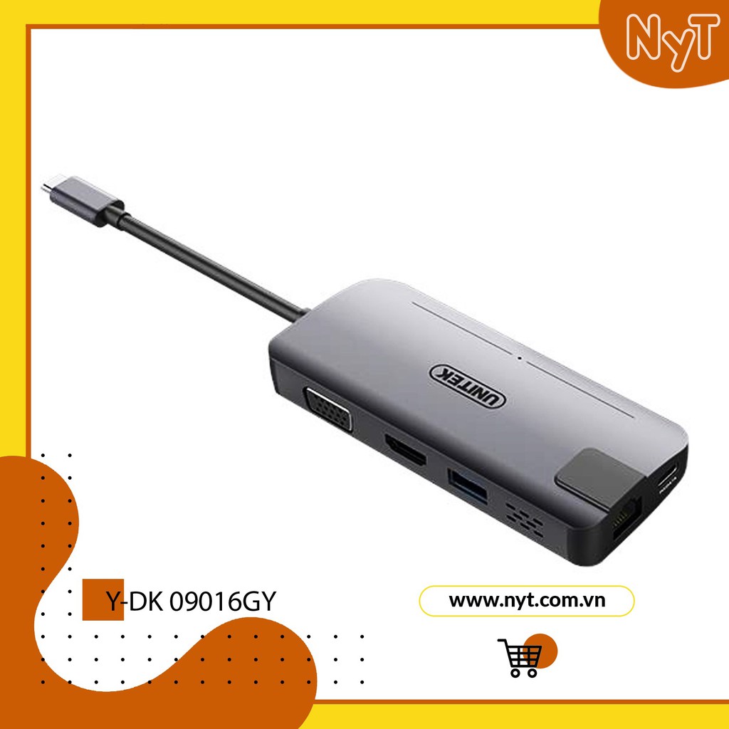 Bộ Chia/ Hub Type-C Ra HDMI / VGA / LAN Cao Cấp Unitek Y-DK 09016GY