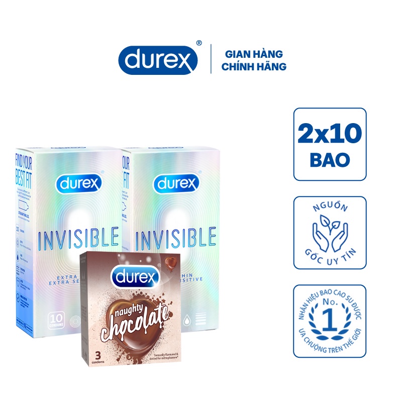 Bộ 2 Bao cao su Durex Invisible (10 bao/hộp) + Tặng 1 hộp Durex Naughty Chocolate (3 bao/hộp)