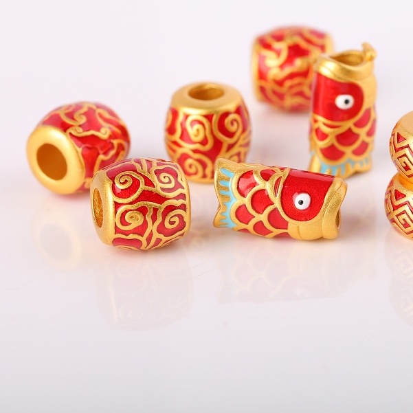 [Hàng Có Sẵn] Vòng Tay Dây Da Bện Lụa Màu Đỏ Tách Cá Lỗ To Method Cổ Điển diy