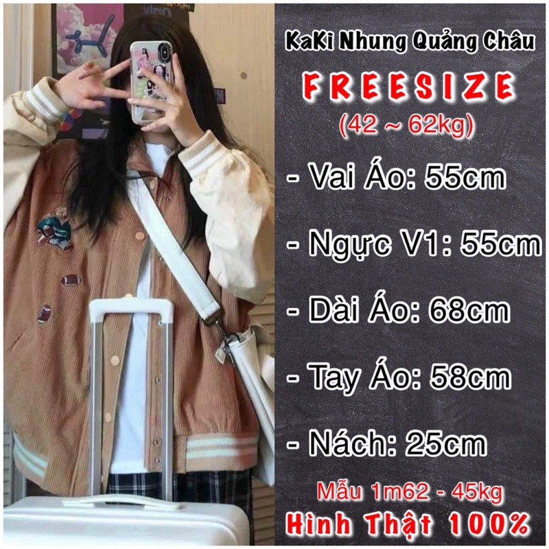 🌵 𝐓𝐡𝐞𝐔𝐥𝐳𝐳𝐚𝐧𝐠 🌵 066 Áo Khoác Nữ KaKi Nhung Tâm Thêu Gấu Nút Bấm Hàng Quảng Châu | BigBuy360 - bigbuy360.vn