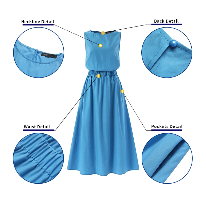 Đầm ZANZEA sát nách cổ tròn eo đàn hồi màu trơn phong cách Châu Âu đơn giản dành cho nữ