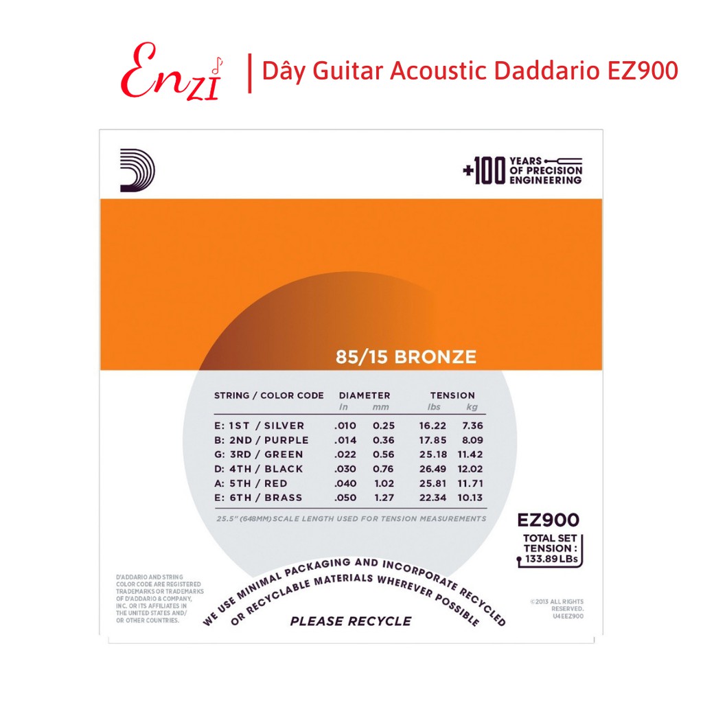 Dây đàn guitar acoustic D'addario EZ900 EJ13 EXP26 EZ910 EZ920 dây guitar sắt chất lượng Enzi