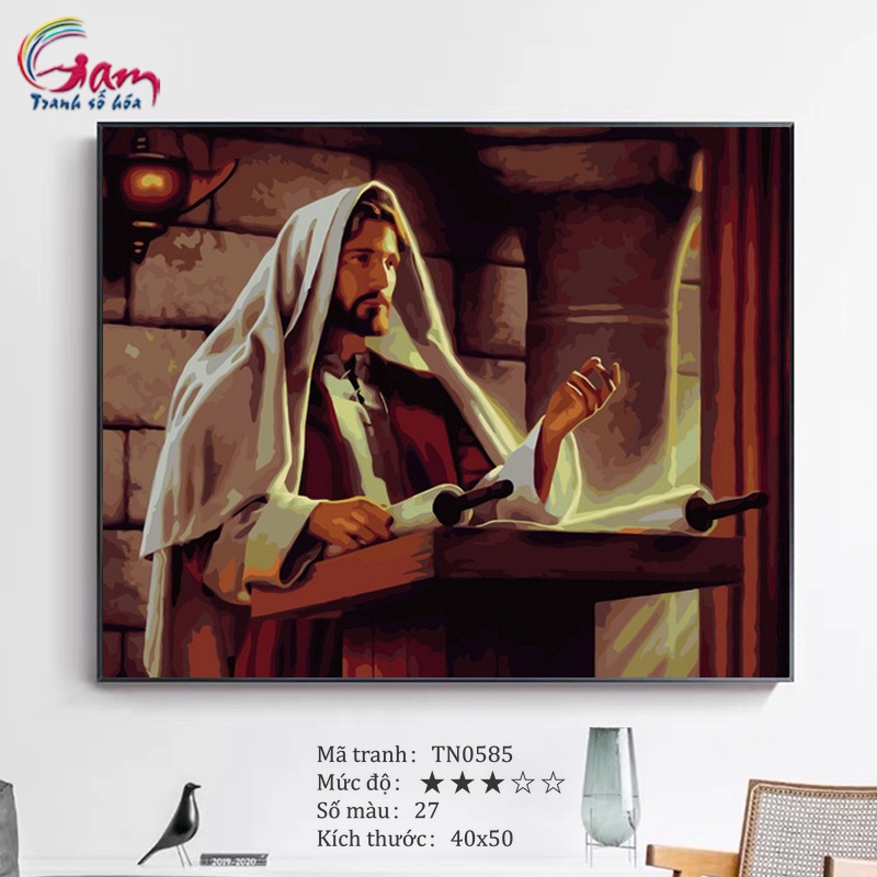 Tranh tô màu theo số Công giáo Chúa Jesus căng khung 40x50cm TN0585