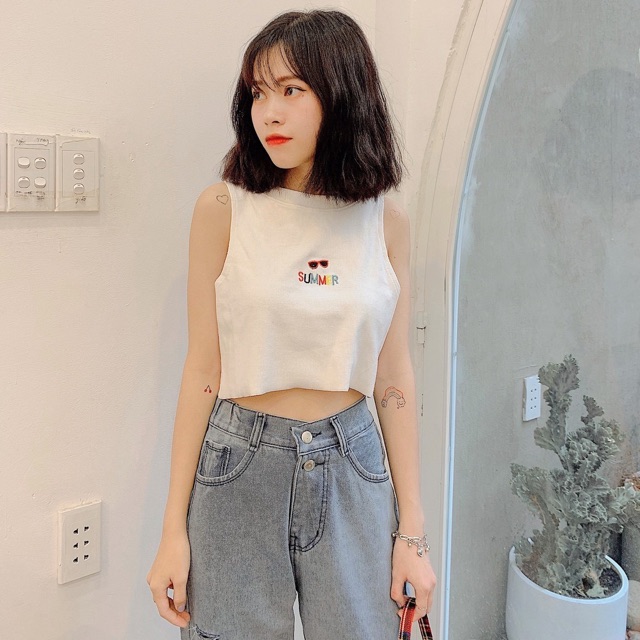 [Mã FAMAYWA giảm 10K đơn 50K] Áo tanktop croptop 3 lỗ thêu SUMMER | BigBuy360 - bigbuy360.vn