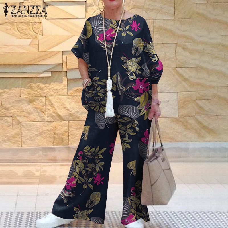 Zanzea Set Áo Tay Dài Và Quần Ống Rộng Thời Trang Dành Cho Nữ