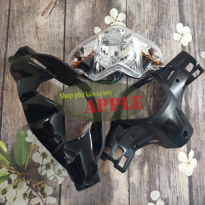 Bộ ốp đầu đèn xe Wave S110 gồm 4 món ốp trước, ốp sau và pha đèn kèm bóng siêu sáng