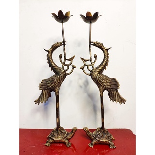 Đôi hạc thờ bằng đồng màu hun giả cổ cao cấp 35cm