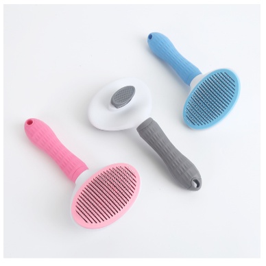 (Dụng cụ chó mèo) Bàn chải lông cho chó mèo, chất liệu silicon, có nút bấm loại bỏ lông sau khi chải tiện lợi.