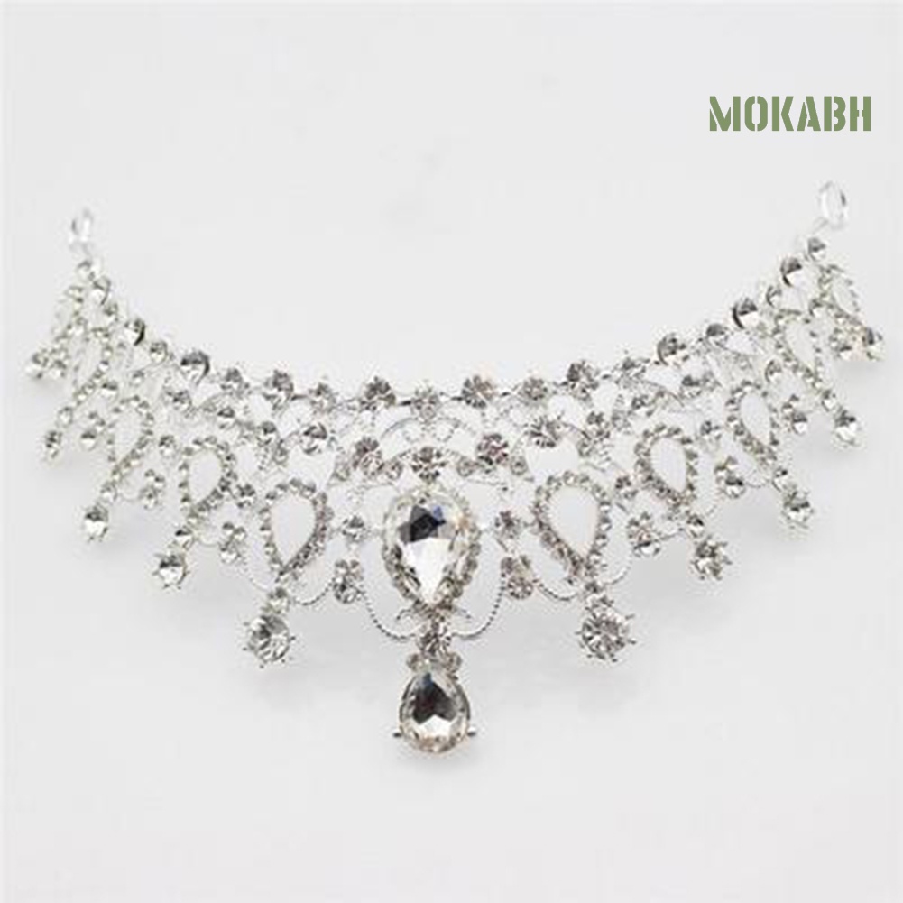 Bộ Trang Sức 3 Món Gồm Vòng cổ / Bông Tai / Vương Miện Đính Đá Cho Cô Dâu