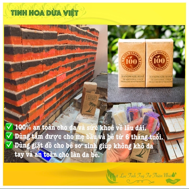 [Tặng 2 túi lưới]  Set 1kg ~ 1.1kg Xà phòng handmade Dầu Dừa Coco secret thảo mộc - Xà phòng sinh dược Coco Secret