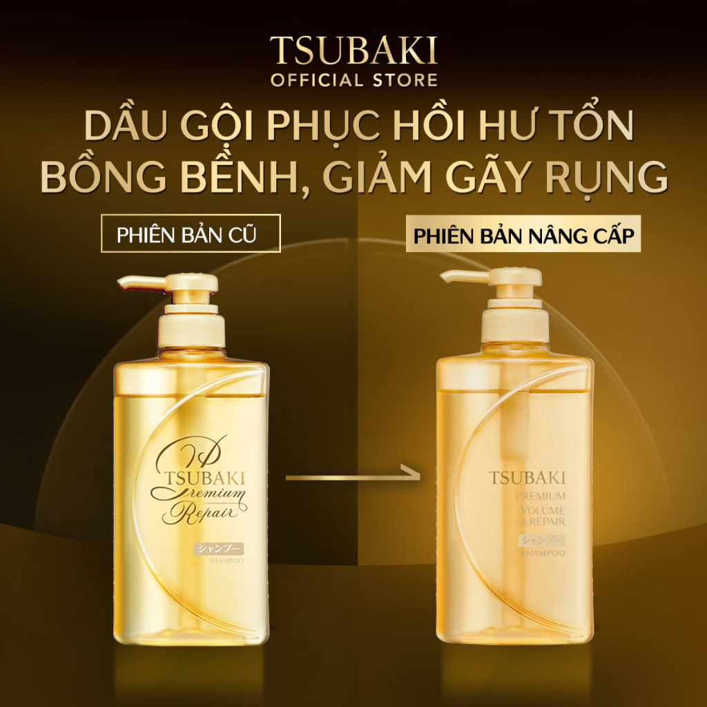 [Mua 1 tặng 1] Combo Dầu gội Phục hồi ngăn rụng tóc Premium Repair Tsubaki (490ml/chai) và Kem xả repair 180g